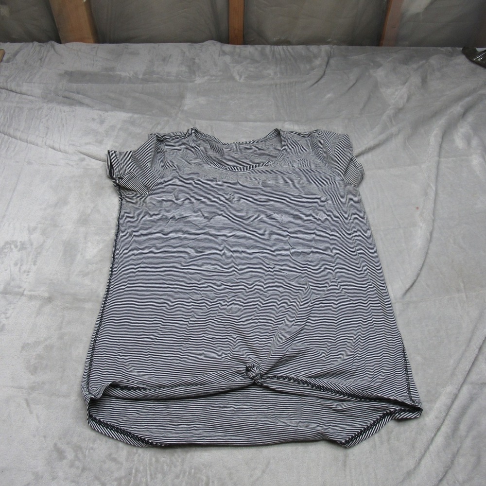 Lululemon Athletica Top Women 4? Gray Striped Twist Hem Short Sleeve Tunic